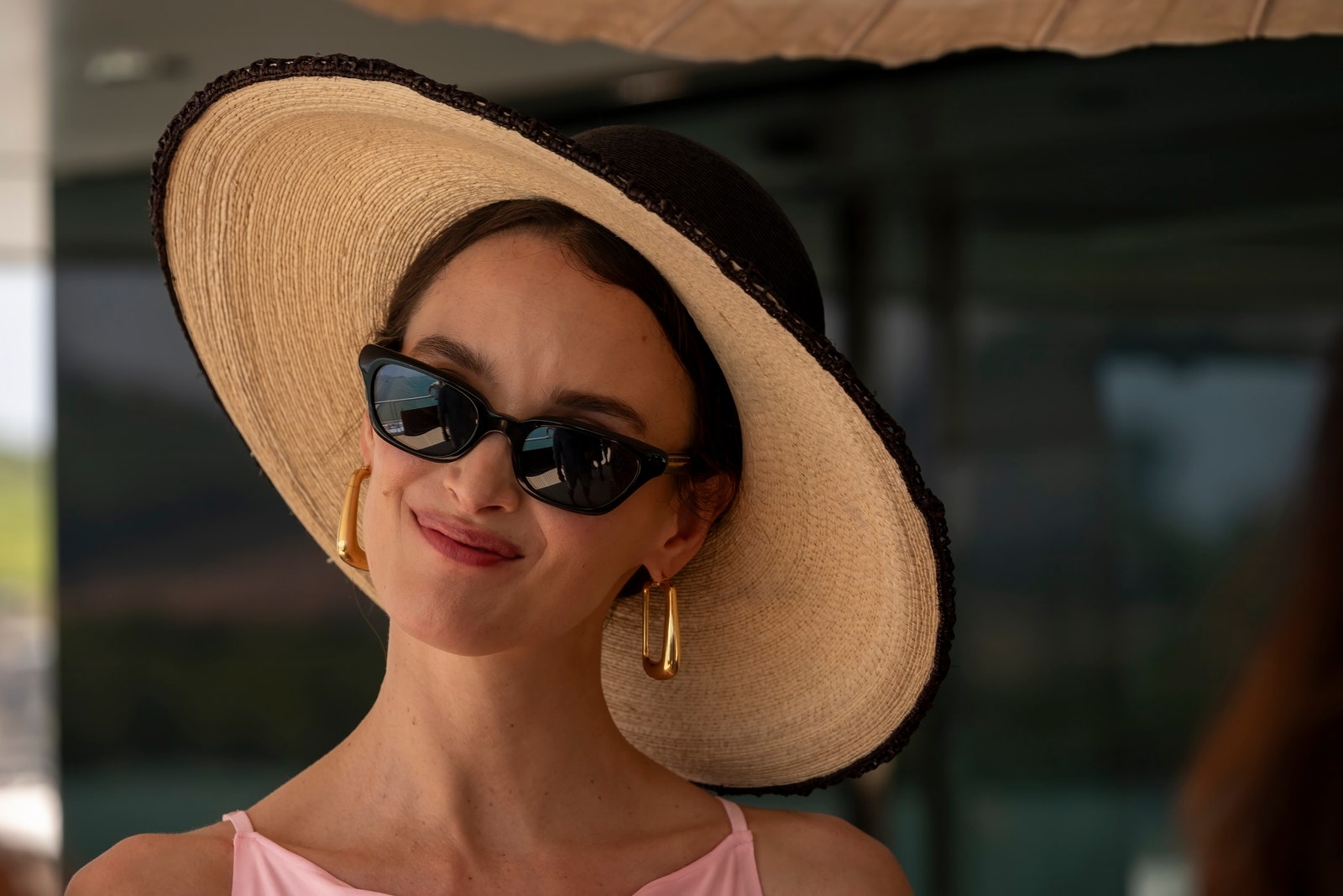 The image may contain Charlotte Lebon. hat. Sun hat accessories. Glasses. People's faces and photography.