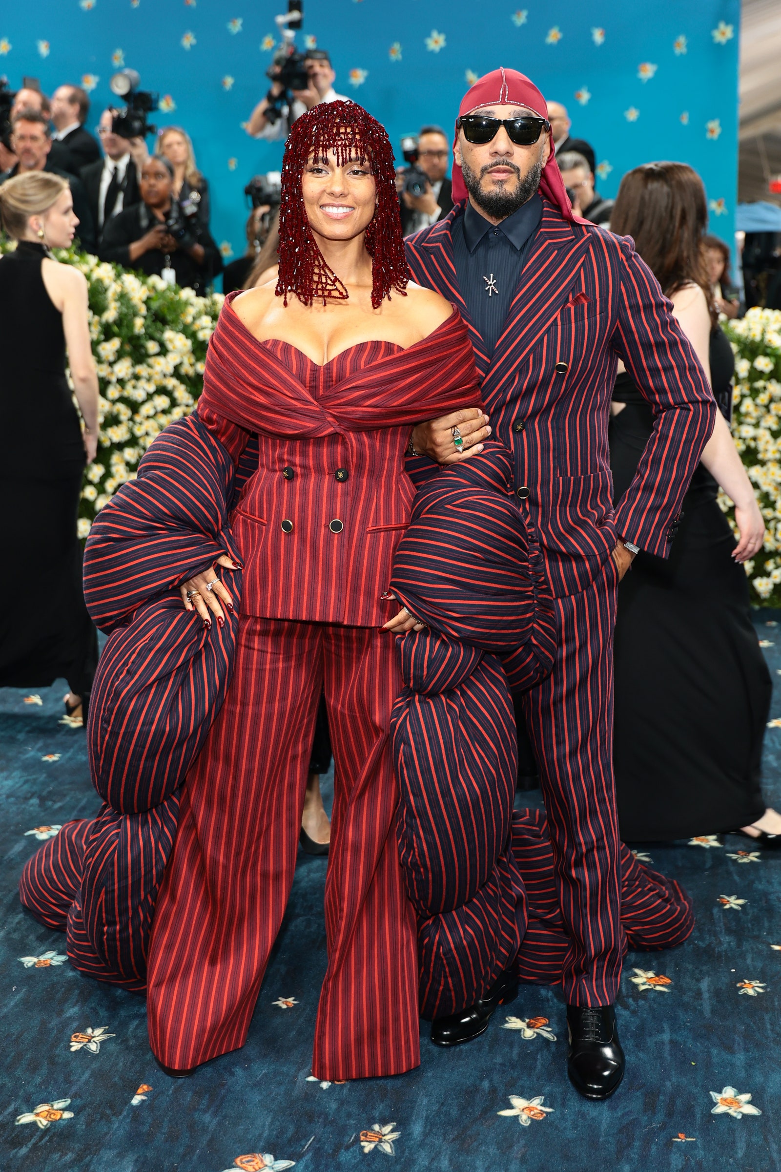 Images may contain Swizz Beatz Alicia Keys Zane Adult Wedding Accessories Glasses Shoes and Shoes