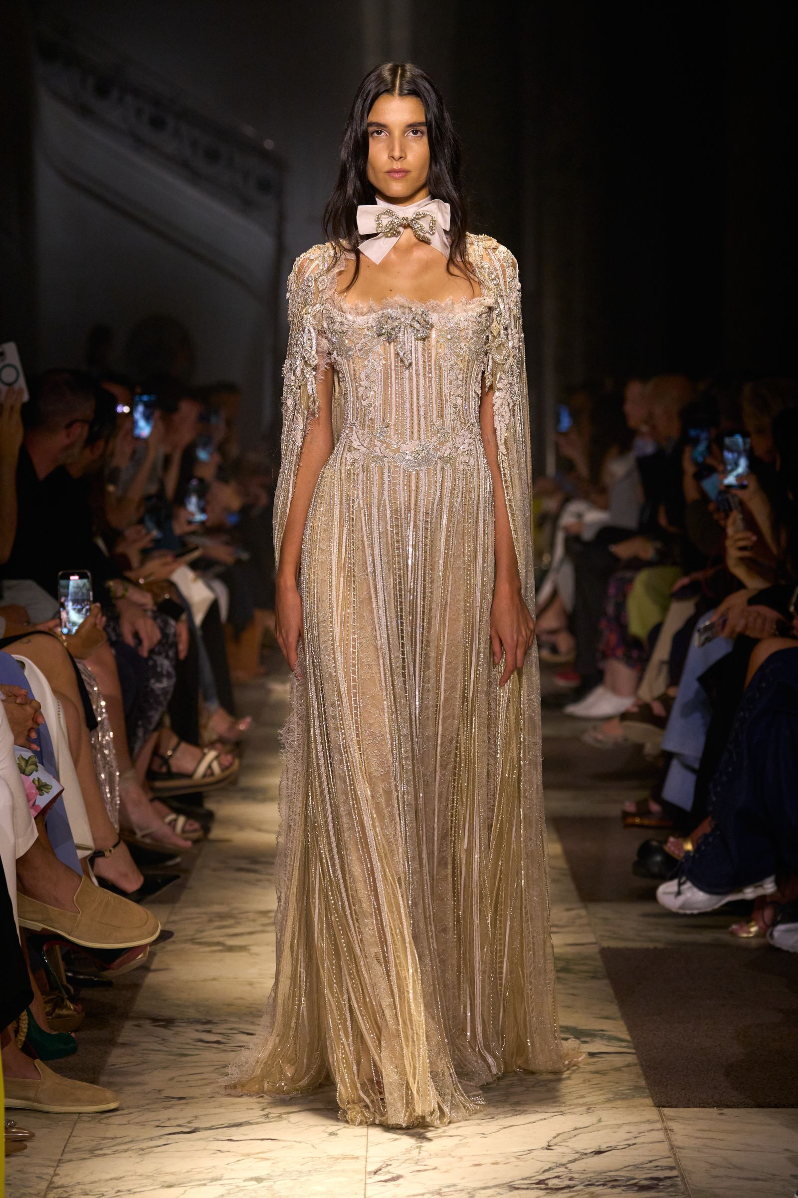 Images may contain Crystal Rennes Fashion Dresses, formally wearing dress shoes and shoes for weddings and wedding dresses
