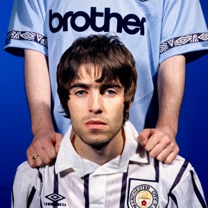 Noel and Liam Gallagher of British rock band Oasis on Sly St Studio in east London on 8 May 1994