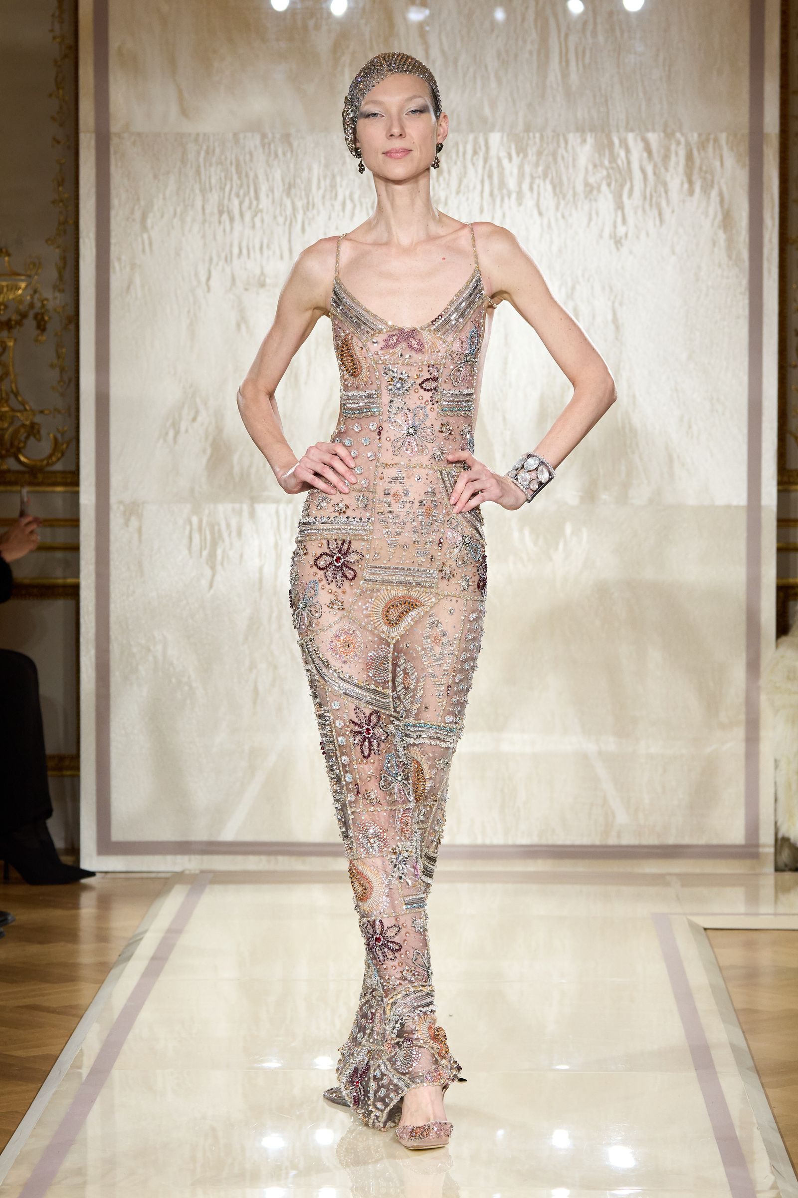 Images may contain John Newman costume dress evening gowns, formally wearing stylish adult footwear and high heels